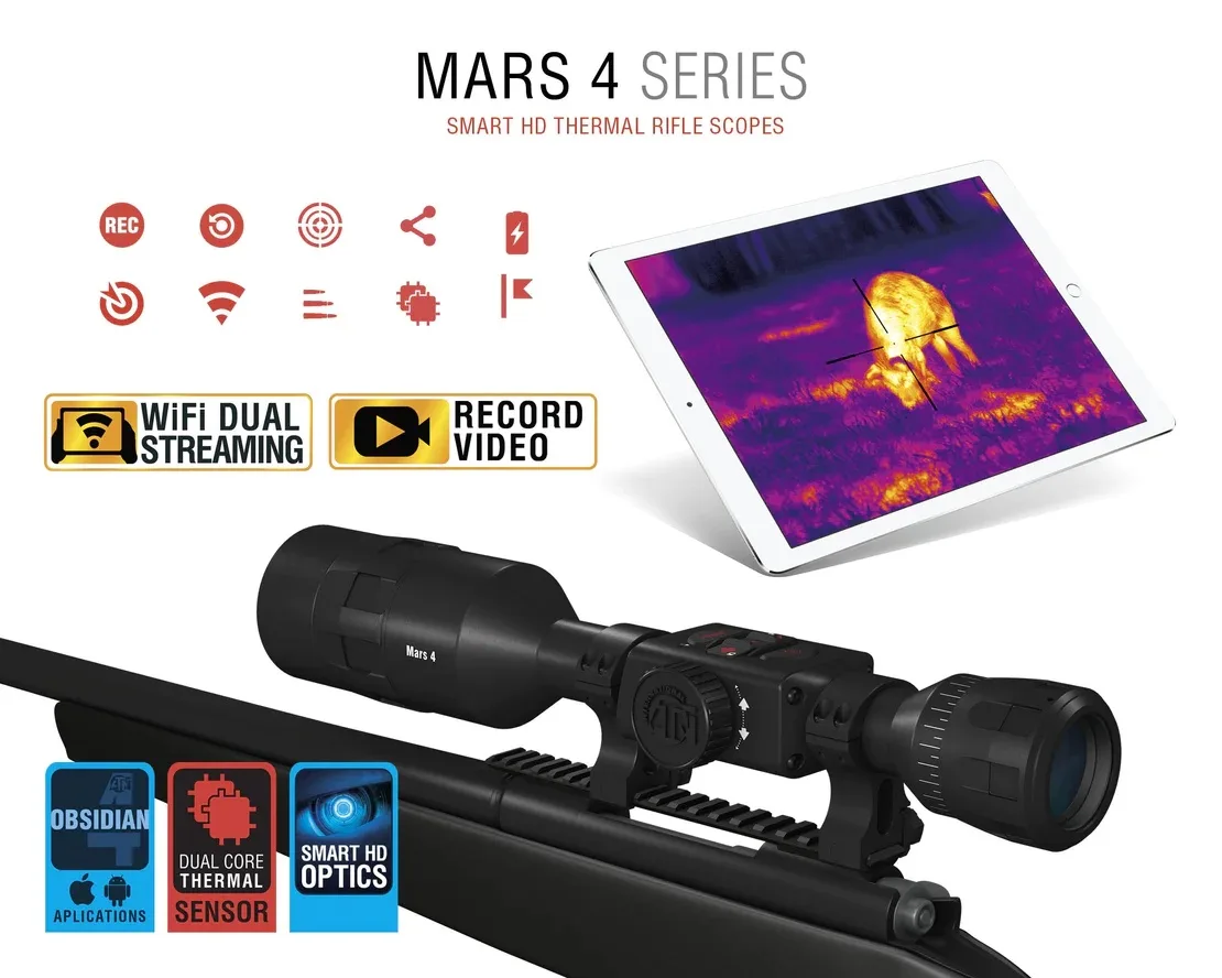 Viseur Thermique ATN Mars 4 Smart HD - Capteur 60Hz, Calculatrice Balistique, Enregistrement Vidéo, Autonomie 18h